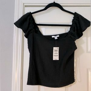 BAR III Square Neck Textured Flutter-Sleeve Top